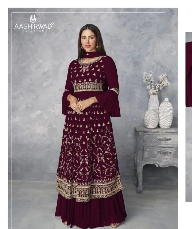 Indian Ethnic Wear Heavy Faux Georgette with Embroidery Cotton Thread with Badla Work Full Flare Gowns for Women Wear Clothes