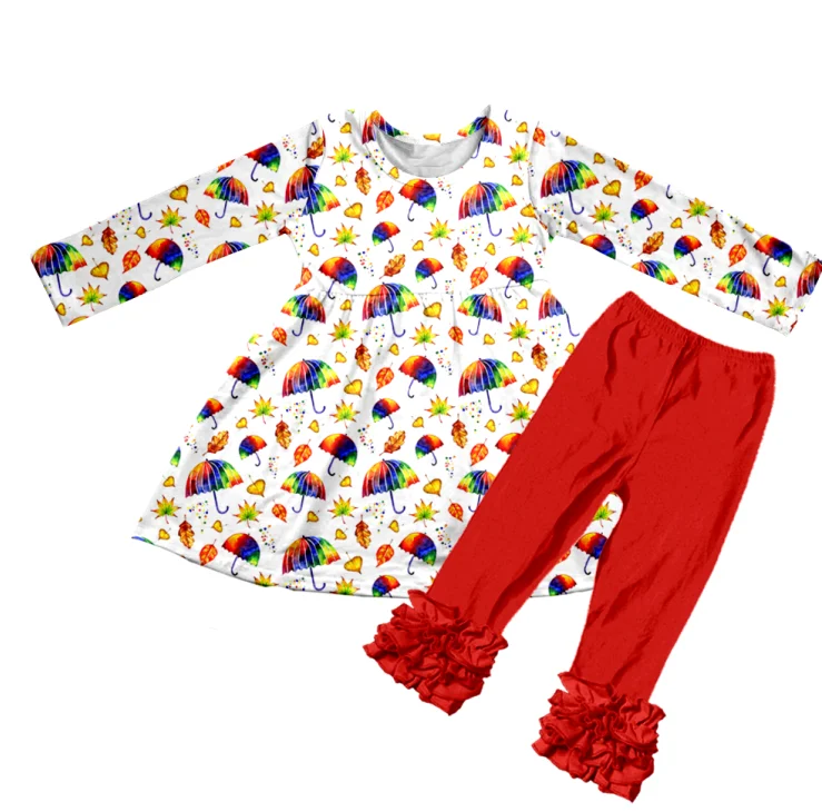 Customization wholesale children clothing boutique milk silk New colorful small umbrella love cute girl lace suit