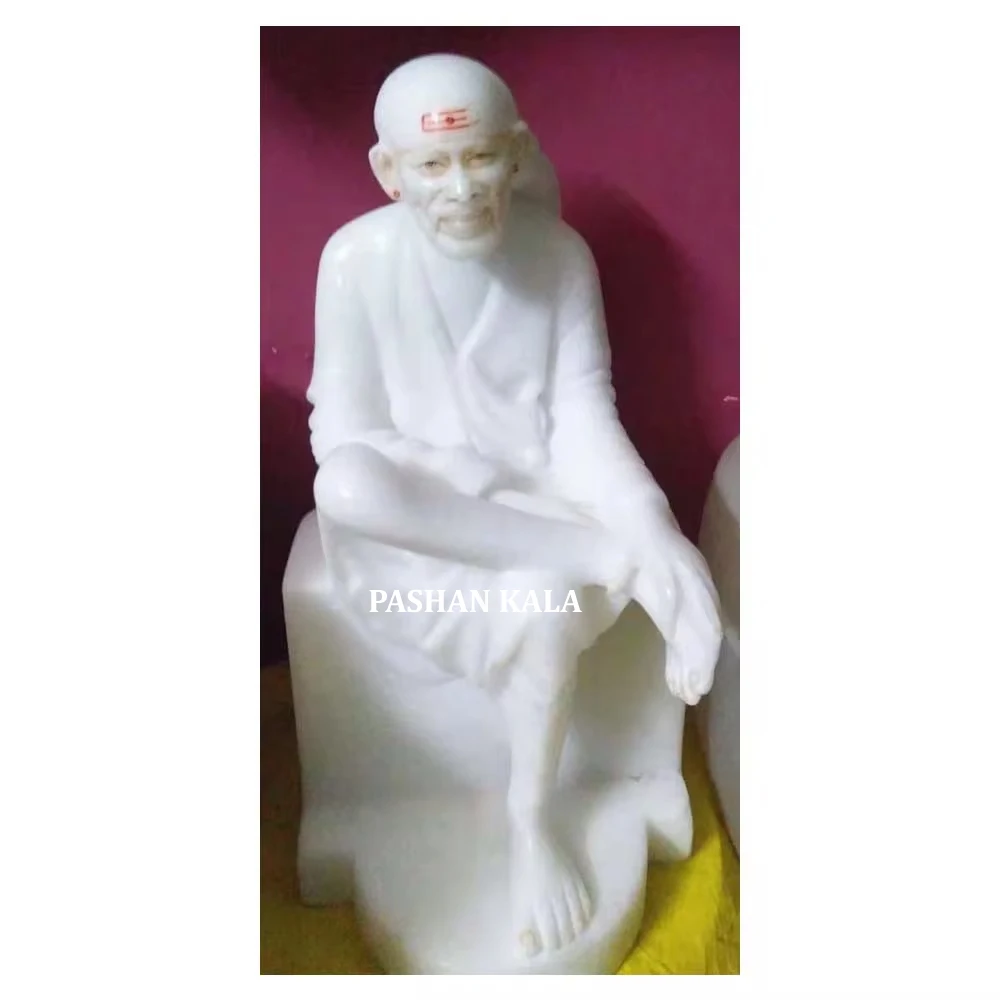 Pure White Marble Amazing Design Lord Sai Baba Statue With Fine Finishing And Smooth Polished Marble For Home Decor Sculpture