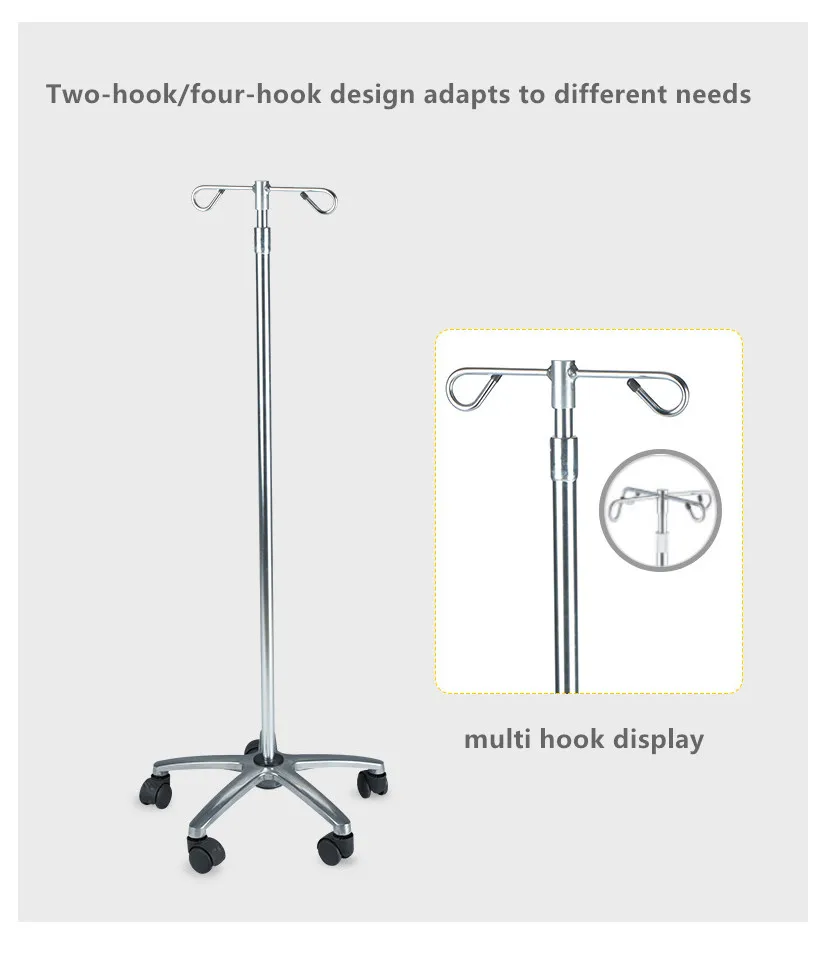 Hospital Medical Adjustable Mobile Infusion Stand IV Pole Drip Stand