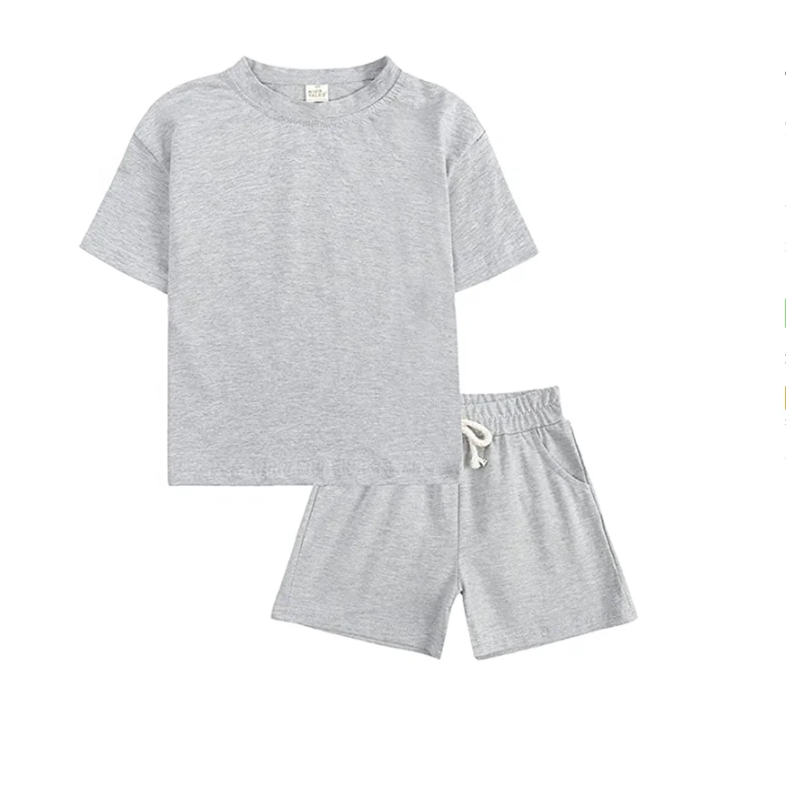 Toddler Kids Baby Boys Girls 2 Piece Tracksuit Summer Outfits Solid Short Sleeve blank t shirt short set