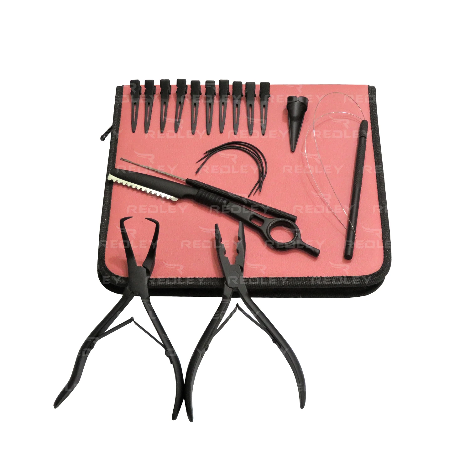 New Arrival Best Quality Salon Grade Complete Hair Extension Beading Tools and Pliers Kit With Zipper Leather Case