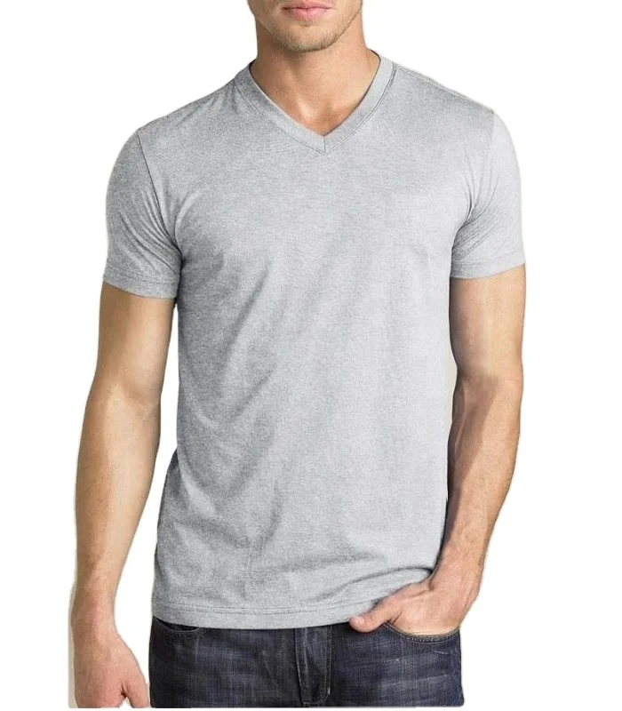 V neck Plain dyed Cotton spandex t-shirt for Men Fitted Gym apparel plain Custom private label Apparel factory fashion tee-shirt