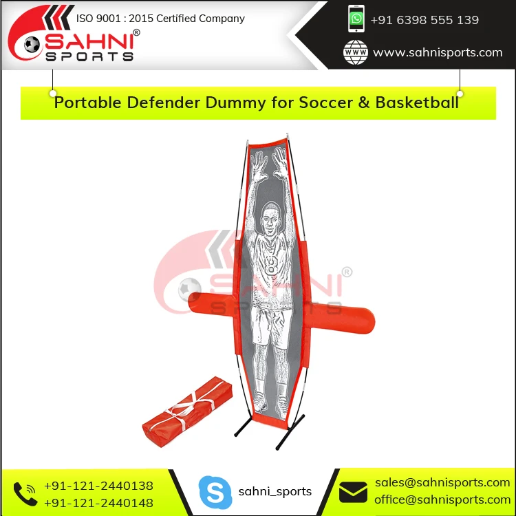 Compact Size Heavy Metal Base Fully Foldable Fibre Rods and Mesh Fabric Frame Portable Defender Dummy for Soccer & Basketball