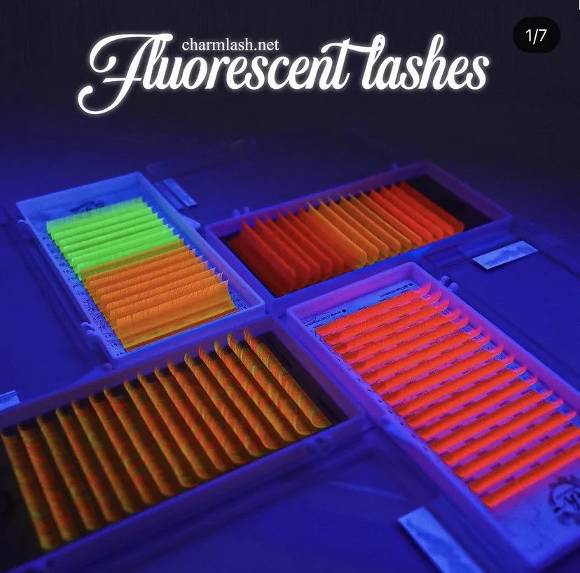 Glow in the dark eyelash extension trays UV neon led lamp lash lighting color lashes extension packaging box Korean PBT
