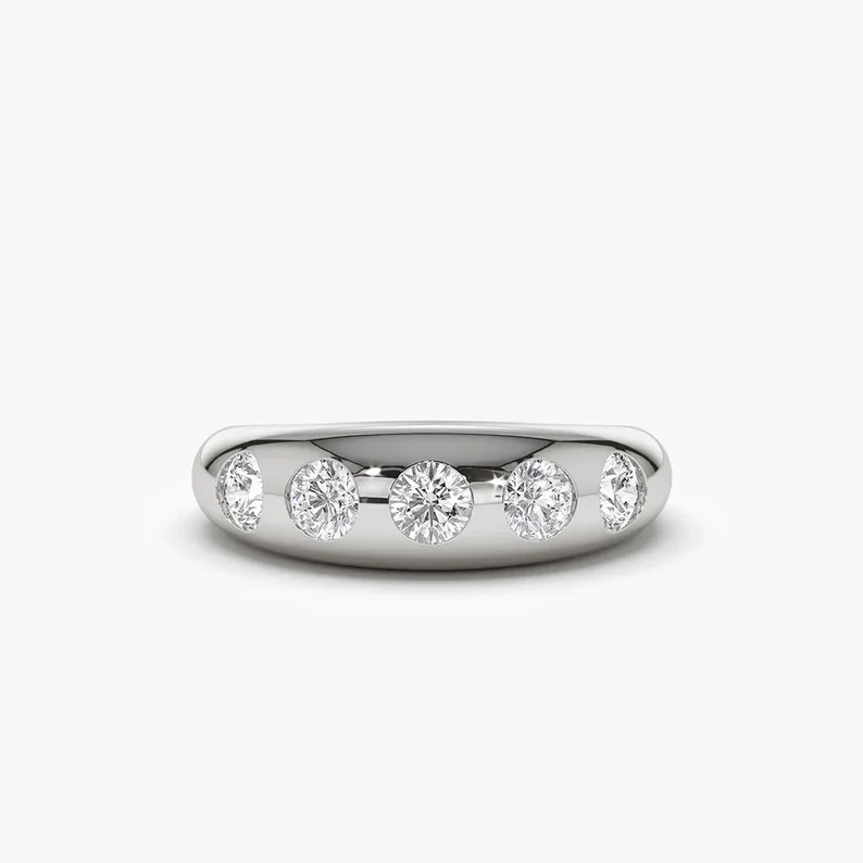 14k Solid Gold Chunky 0.90 ctw Diamond Gypsy Band Stacking Wedding Band Ring Diamond Stacking Anniversary Jewelry Gift for Women