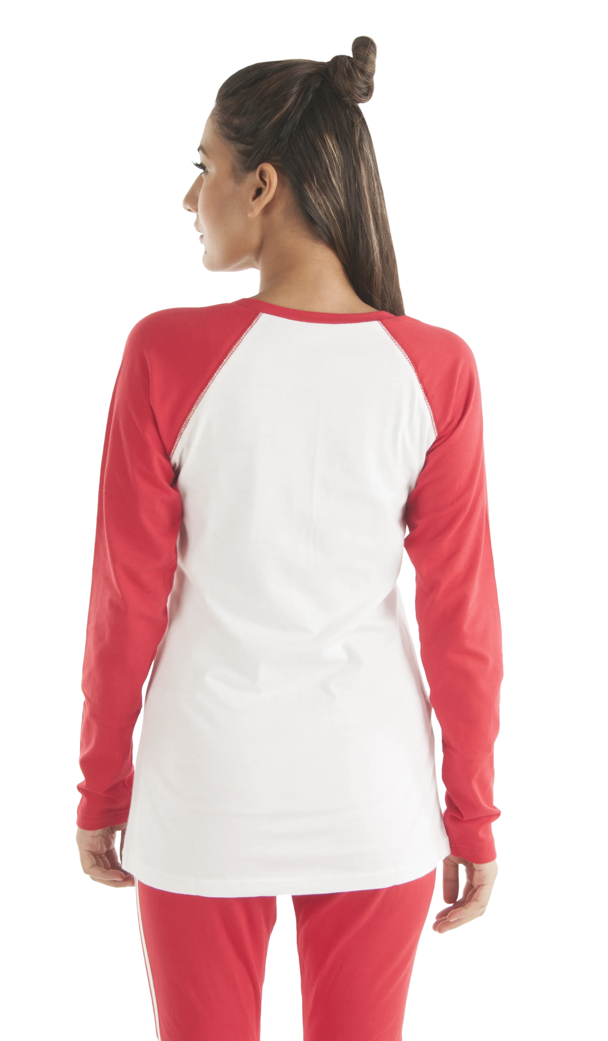 Comfortable and Simple Red and White Full Sleeves T-shirt Top for Girls and Women perfect for Sports & Yoga Wear