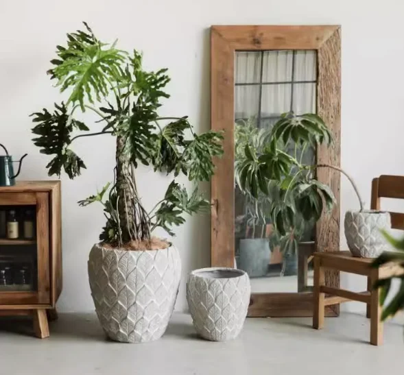 Round leaf pattern PC 17155 extra large floor-standing flower pot deep high pot living room large new Nordic