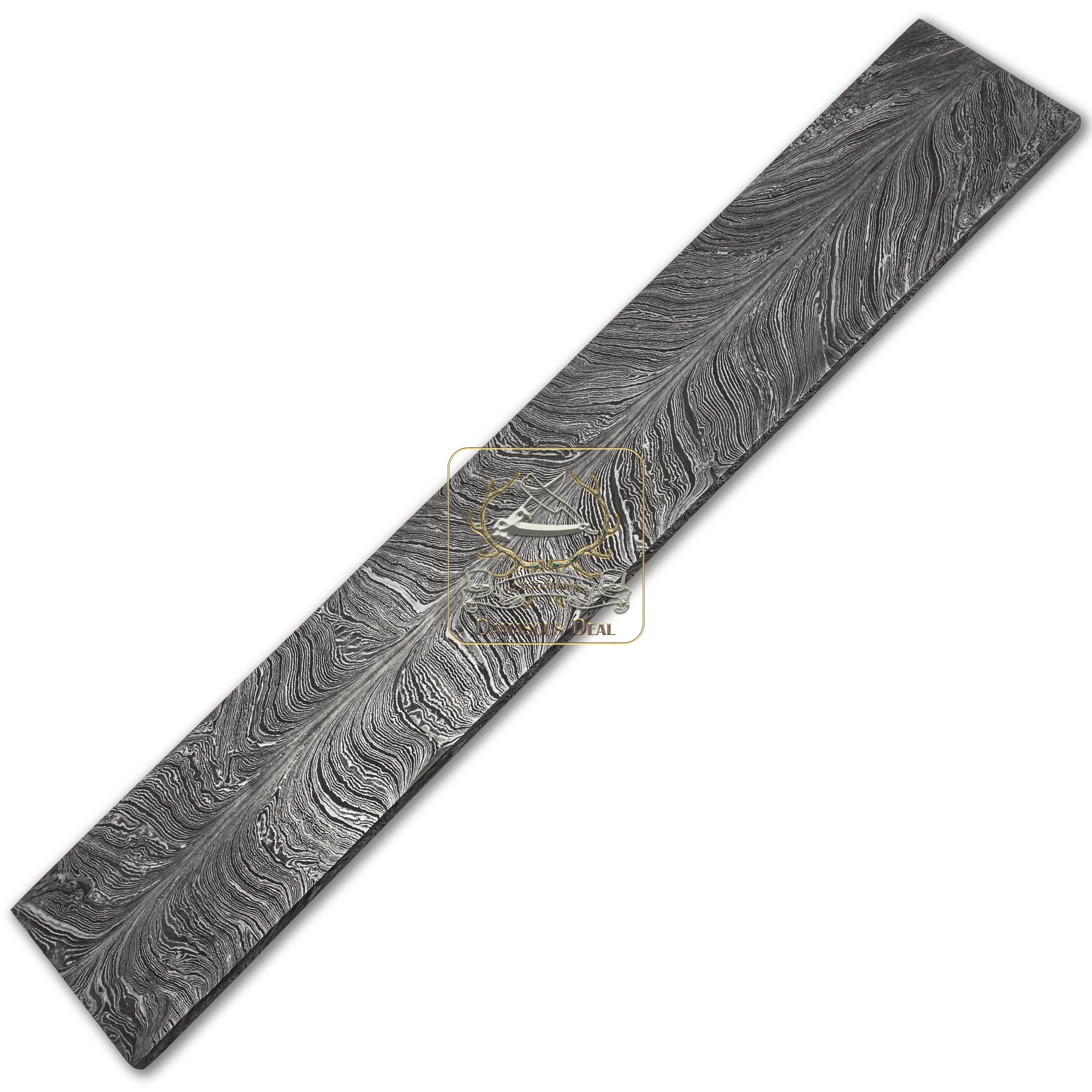 Damascus Steel Billet Feather Pattern DD-Feather-101 for Knife Making Hand Forged Carbon Steel Hardness 58-62 HRC Billet