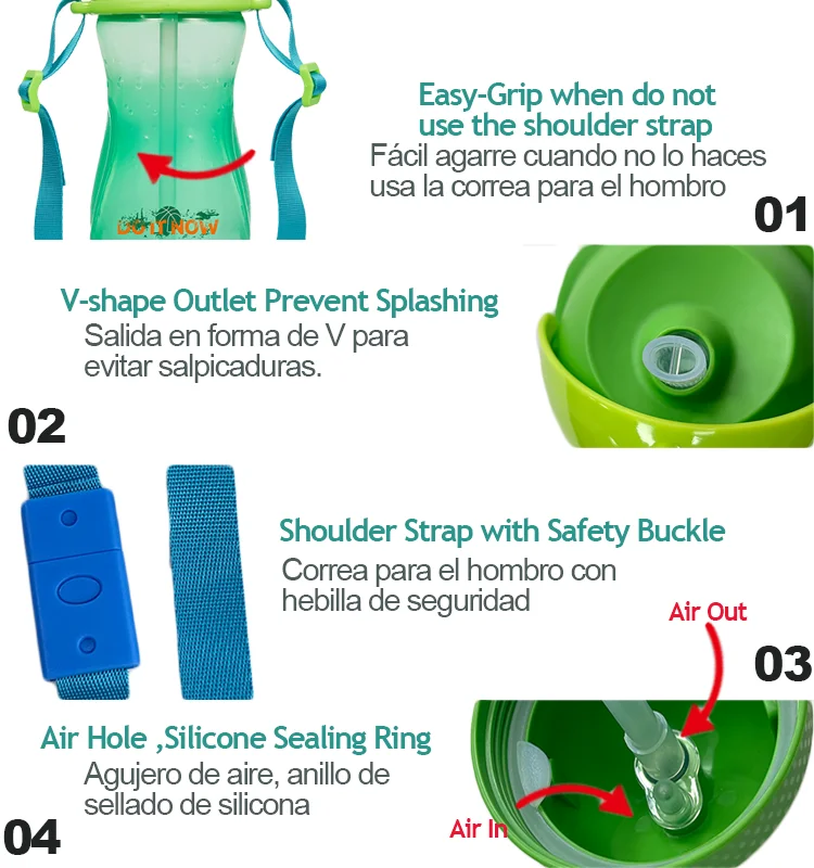 Leakproof Kids Water Bottle,420ml Baby Cup With Straw, Bpa Free Sports Water Bottle For Kids