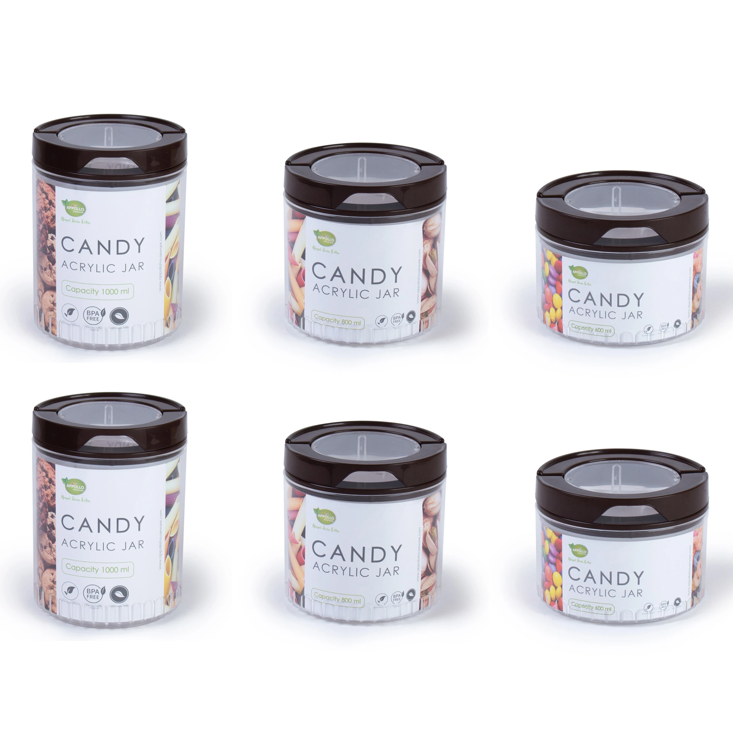 Candy Acrylic Jar 6pc Gift Pack Bundle 1000ml, 800ml, 600ml Food Container Storage Bin Accessories