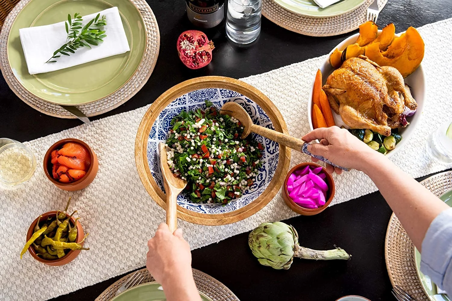 Best Quality Wood and Resin Coated Salad Bowl and Salad Spoon & Fork at Wholesale Rate