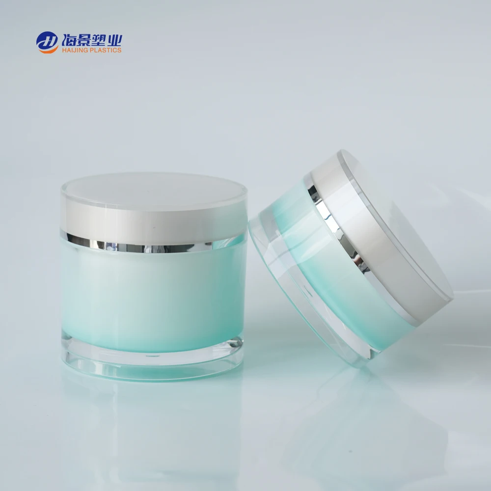Luxury 30ml 50ml 100ml round cosmetics acrylic jar acrylic cosmetic packaging for skin care  green Fog surface airless bottle