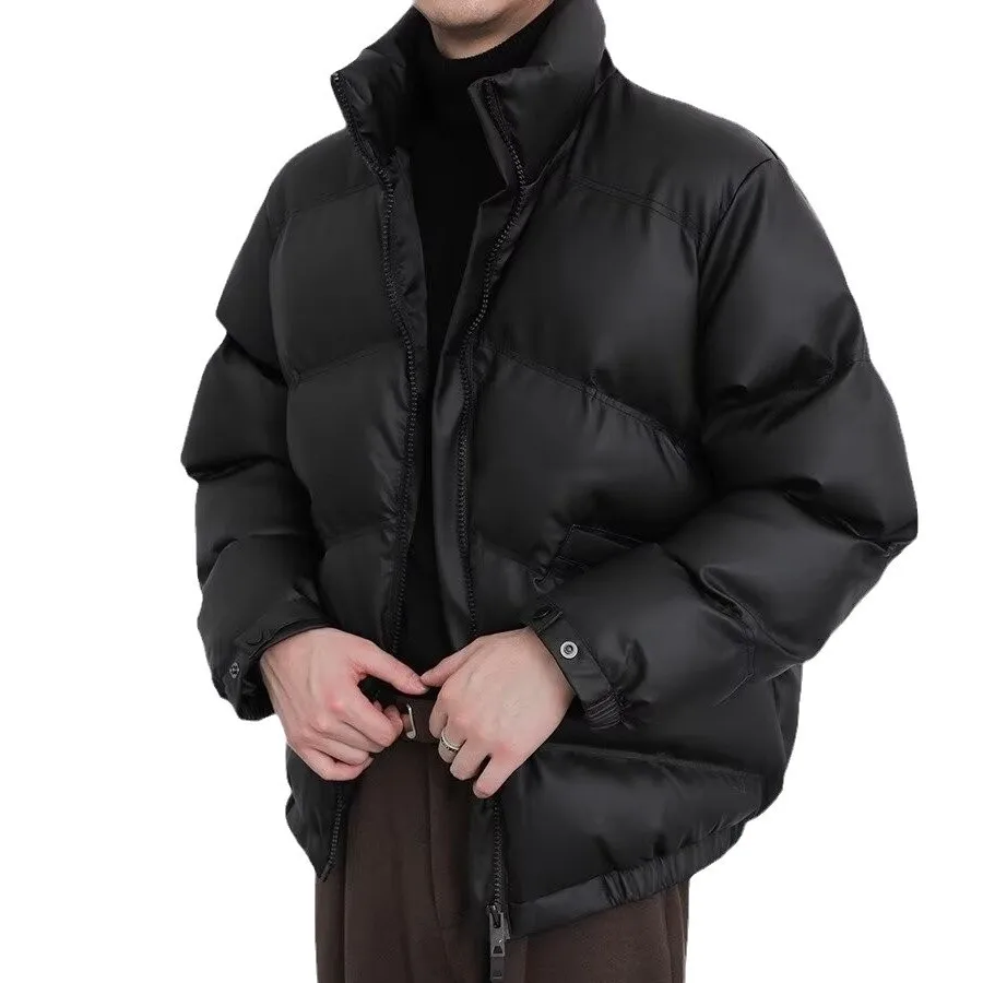 Winter Cotton-Padded Coat Korean-Style Basic Pu Leather Design Thick Bread Suit Stand Collar All Casual Cotton-Padded Jacket