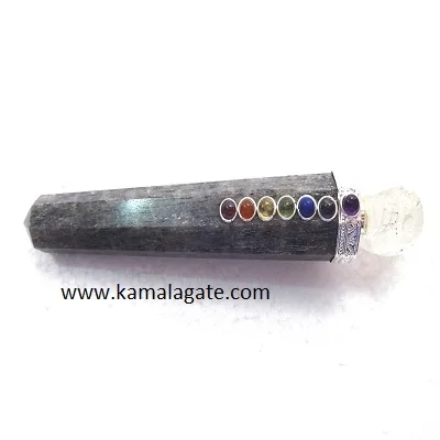 Wholesale Natural Black Tourmaline Amethyst Crystal Wand with Carved Angel & 7 Chakra Reiki Healing Gemstone Angel wand