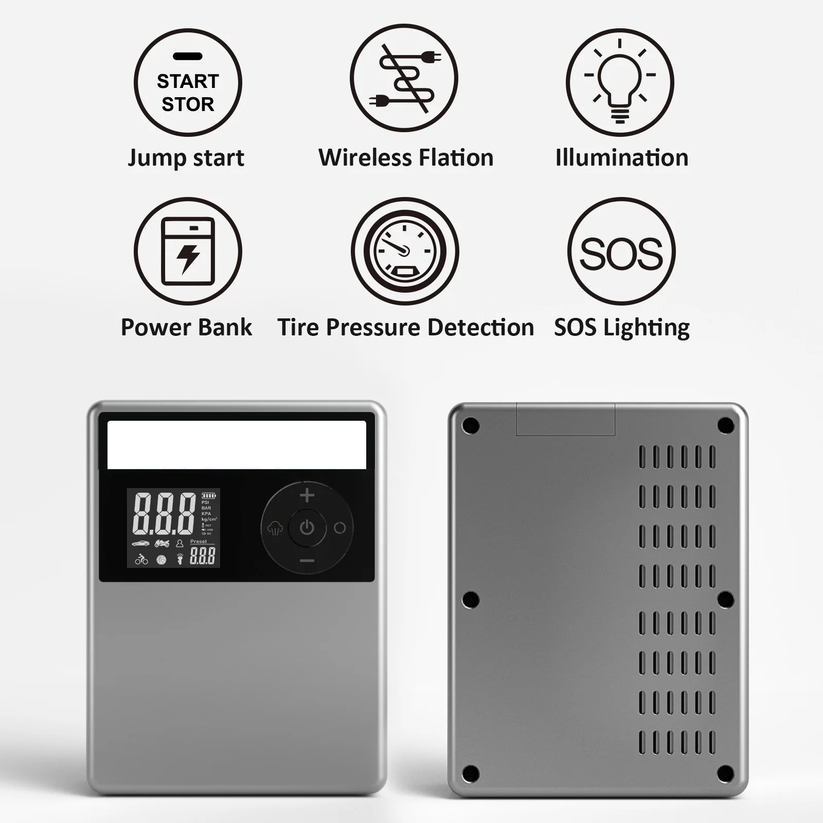 jumpstarter arrancador de coche portatil bateria power bank portable car battery charger jump starter with air compressor