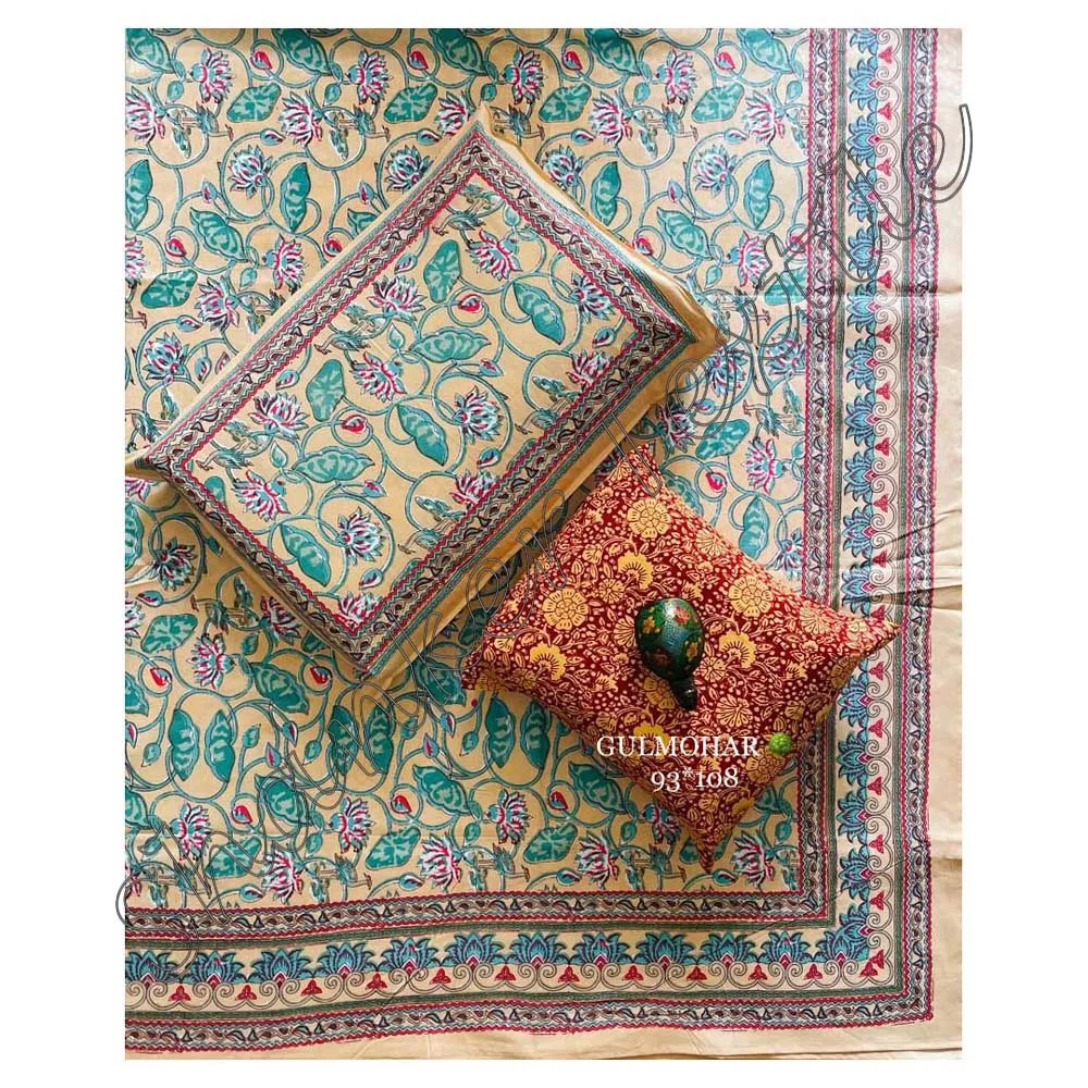 100% Cotton Queen Size Bohemian Print Bed Sheet With Pillow Case Cover Bedding Set MBPBSS002