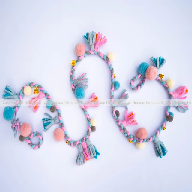 Christmas Felt Handmade Garland - Blue and Pink Christmas Garland - Garland Christmas tree decor Handmade in Nepal