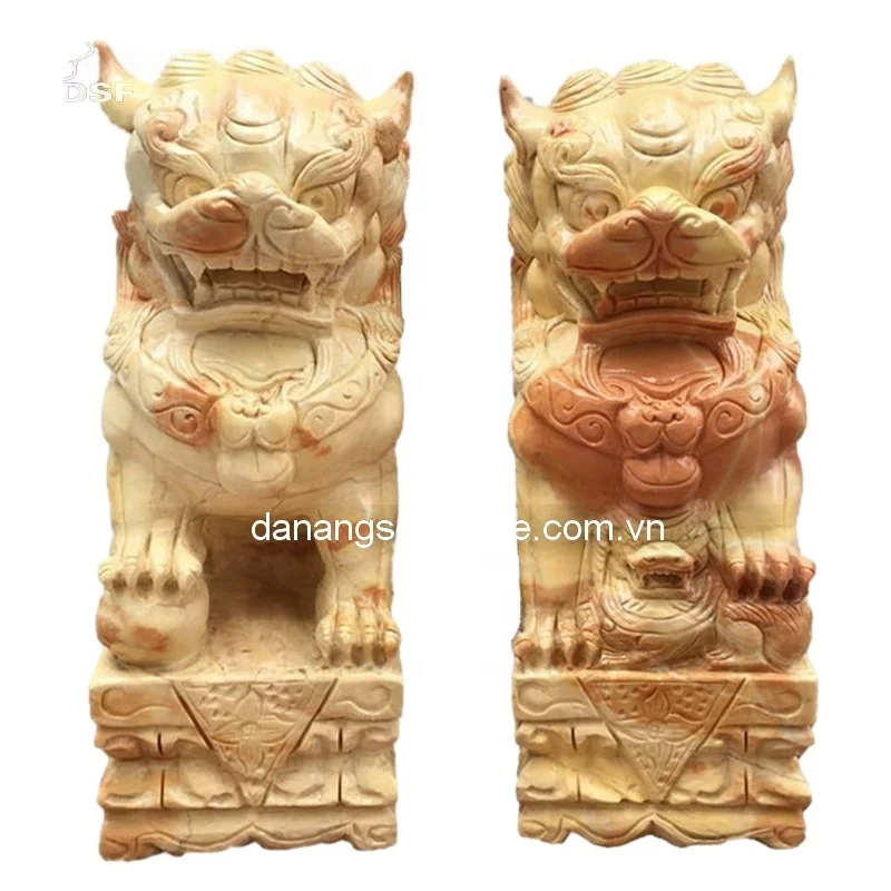Vietnamese Factory Hand Carved foo dog statue black marble statues fu dogs statue sculpture carving