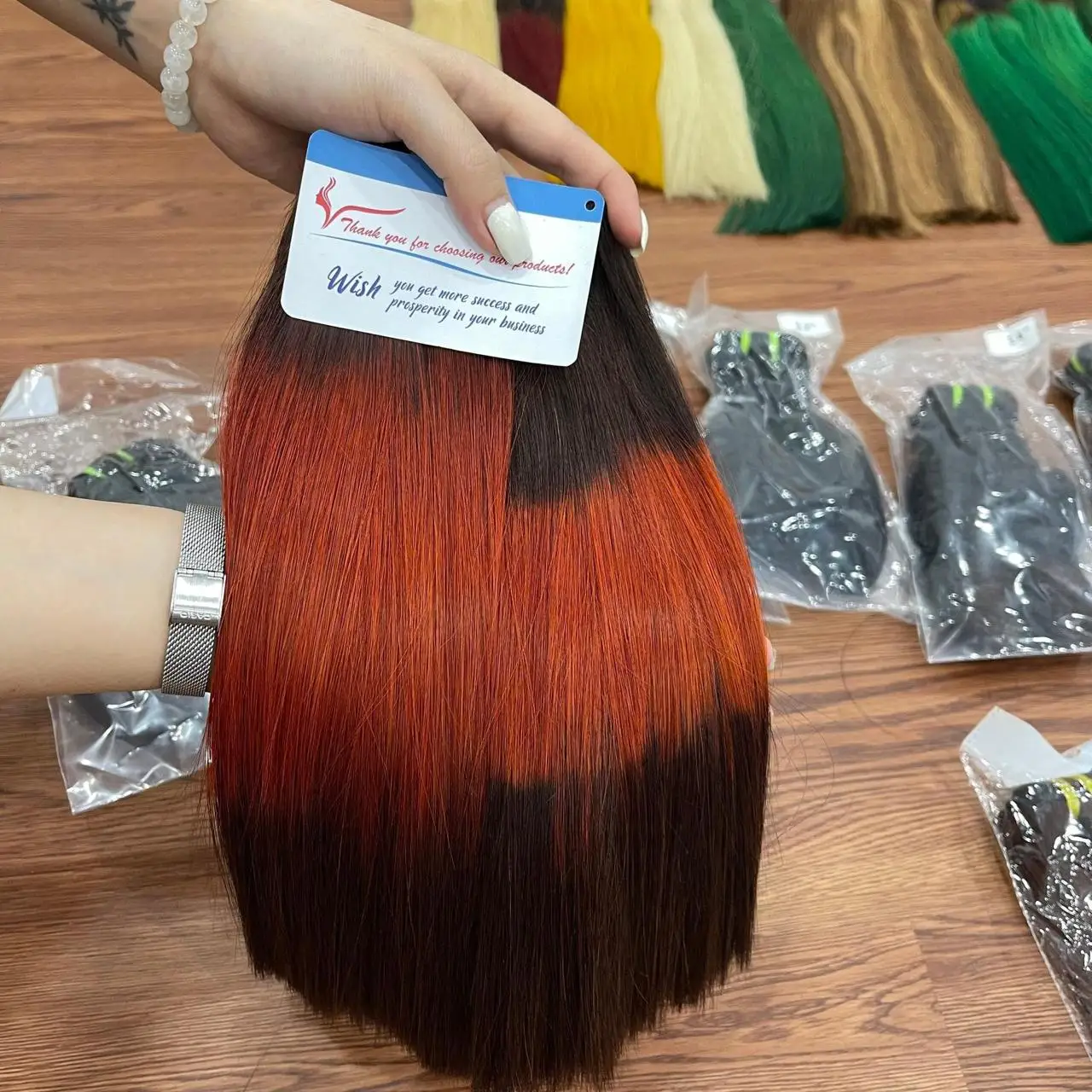 Hot trend color in summer 2024 Bone straight Weft Hair Colored Vietnamese Hair Double Drawn ready to ship genius weft