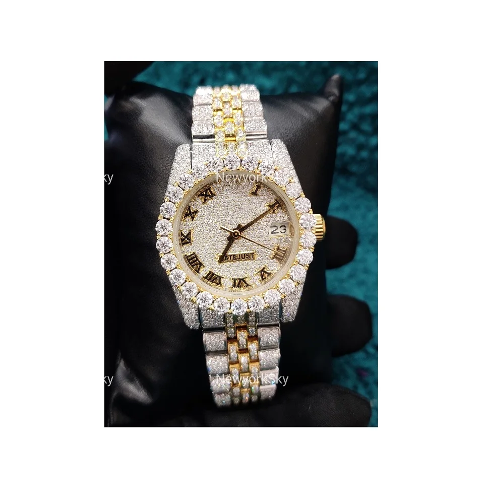 Full Iced Out Hip hop Bling Bling Diamond Sterling silver 2 Tone Gold Plated luxury  Moissanite Diamond Watch for Men and Women