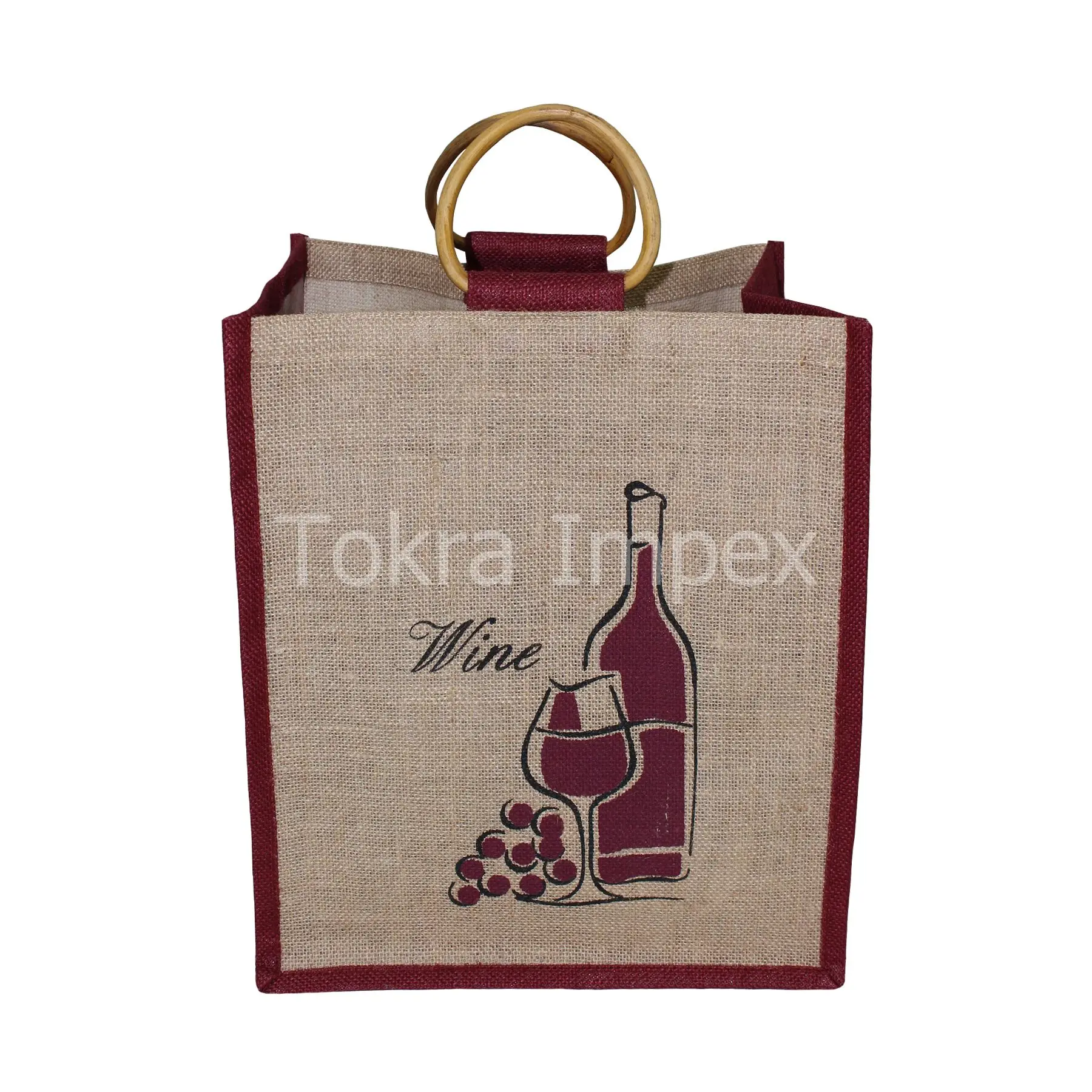 Indian Made PP Laminated Six Bottle Compartment Wine Bottle Burlap Jute Bag for Beverage Promotion