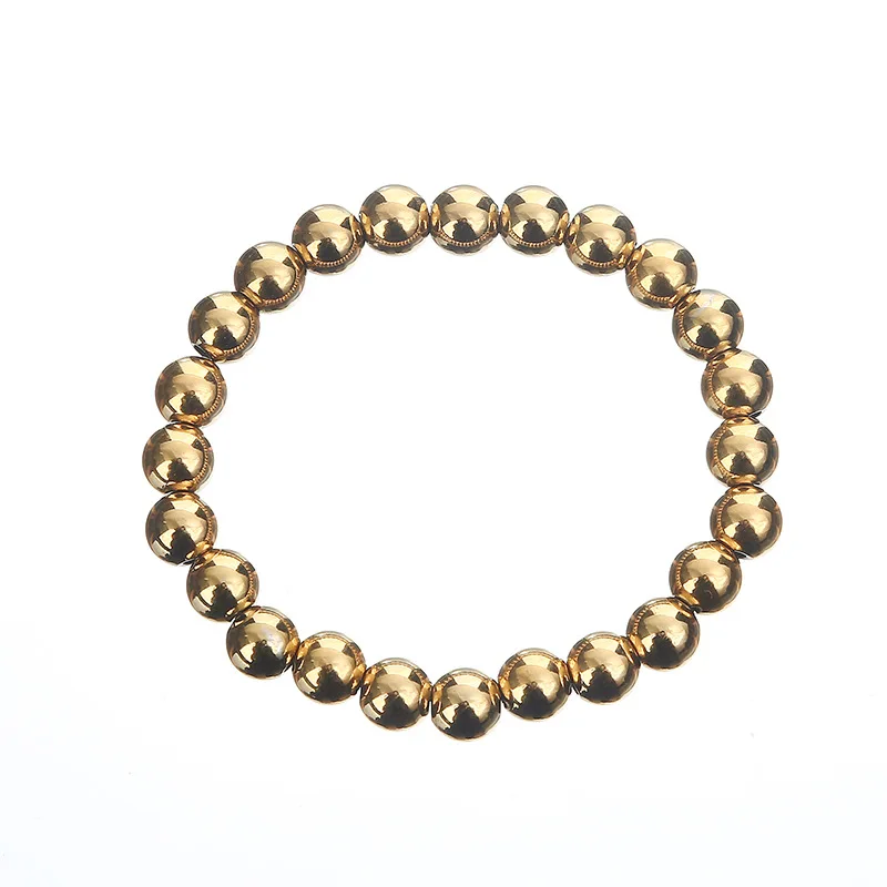 Europe and America Smooth Diameter 3-4-6-8mm Elastic Stainless Steel Bracelet High Polish Gold Ball Beads Bracelet for Men Women