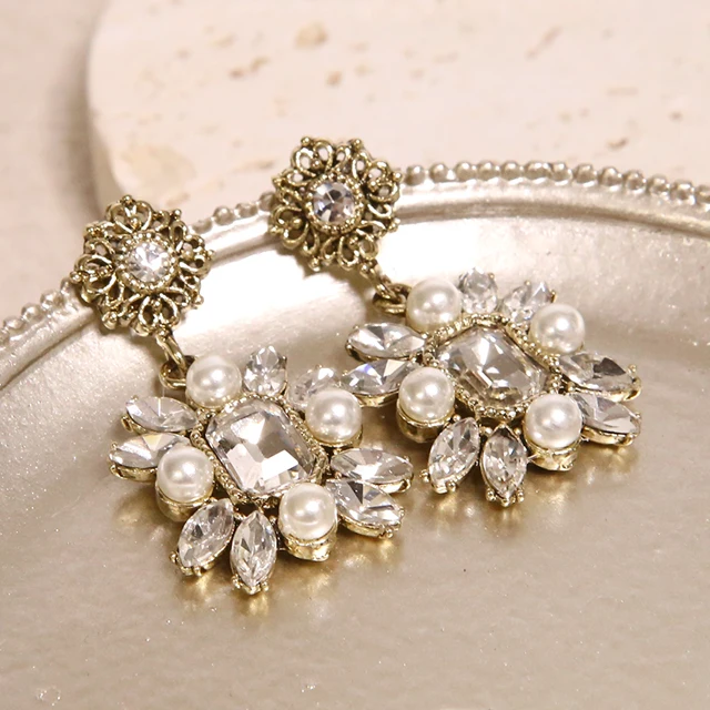 Crystal Pearl Antique drop Earring 0145 made in Korea party wedding jewelry