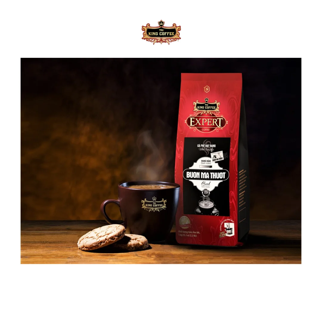 KING COFFEE -  HOT SALE Rich and Intense 1 kg Premium Buon Ma Thuot Whole Bean Coffee Bag Vietnamese Bean Coffee