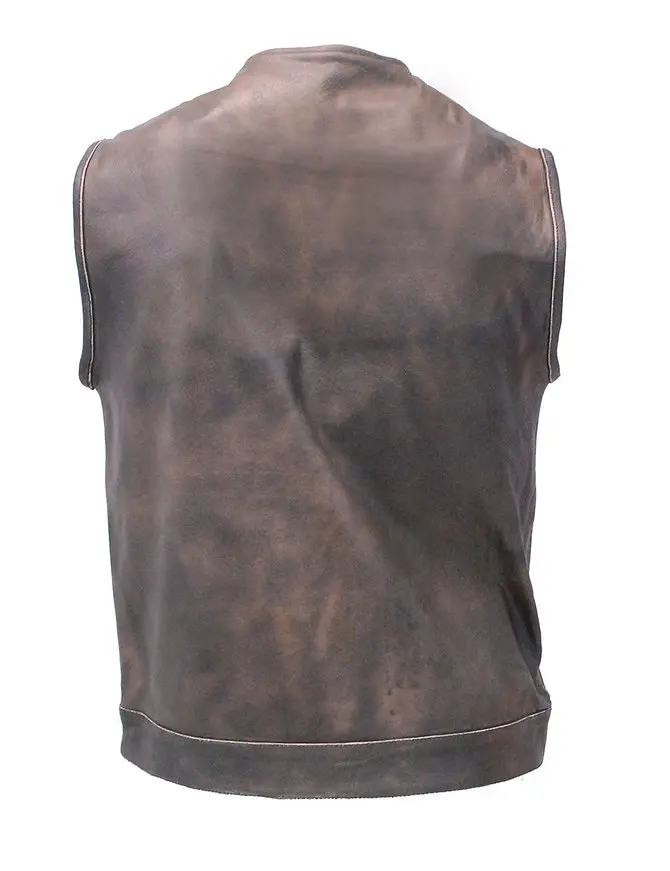 Motor Bike Round Neck New Design Buffalo Leather Vest Customized Branding Vests Vintage Brown Leather Jackets