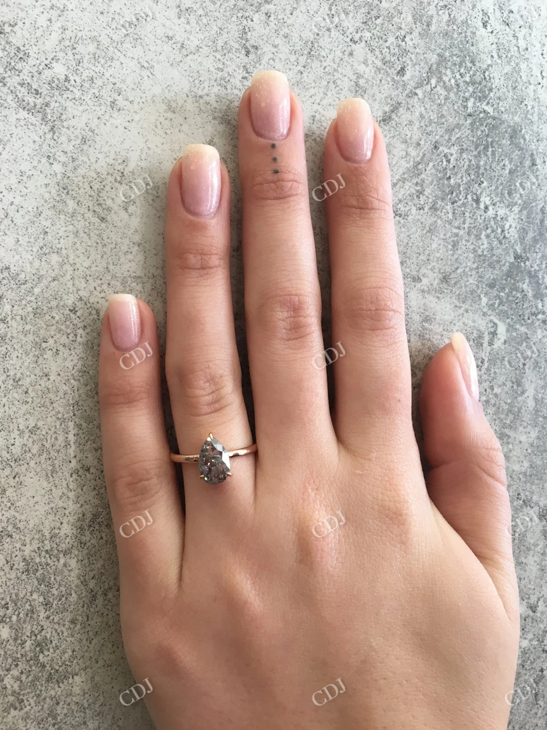 Natural Salt And Pepper Diamond Ring Teardrop Grey Diamond Solitaire Engagement Ring 14K Real Gold Jewelry Available In Stock