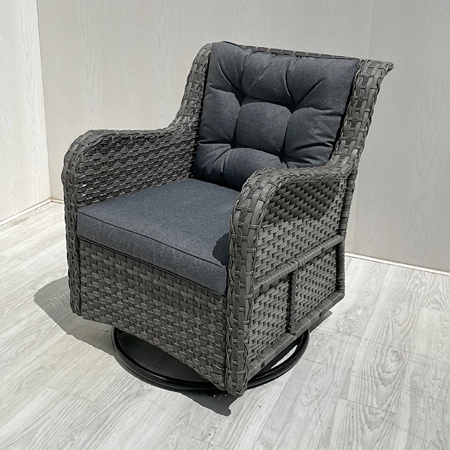 Wicker Patio with Cushions, PE Rattan Outdoor Porch Furniture with Swivel Chairs for Backyard, Garden, Pool, Gray