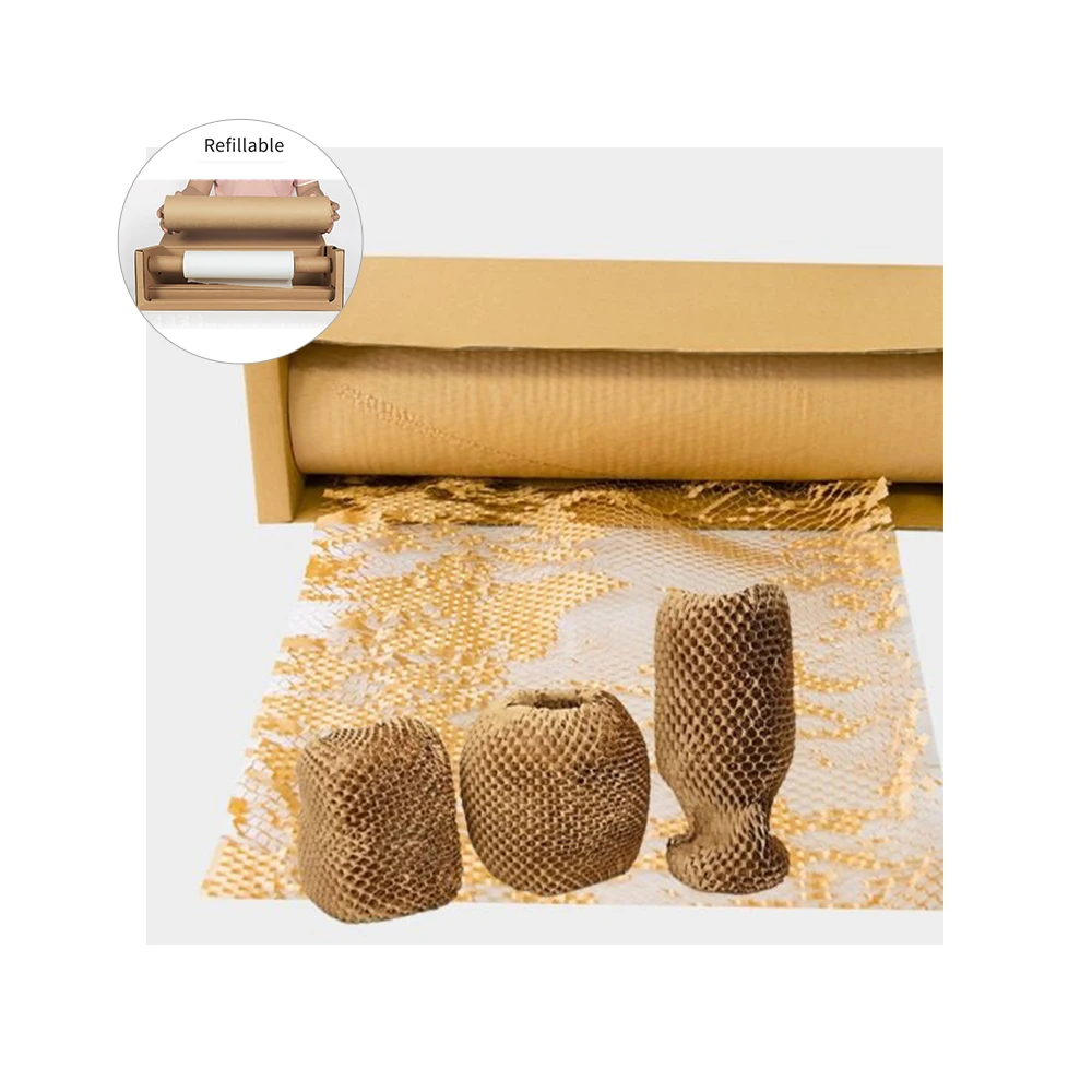 Fully Recyclable Eco-Friendly  Honeycomb Wrap Paper With Cardboard Dispenser Roll Biodegradable For Packing Moving