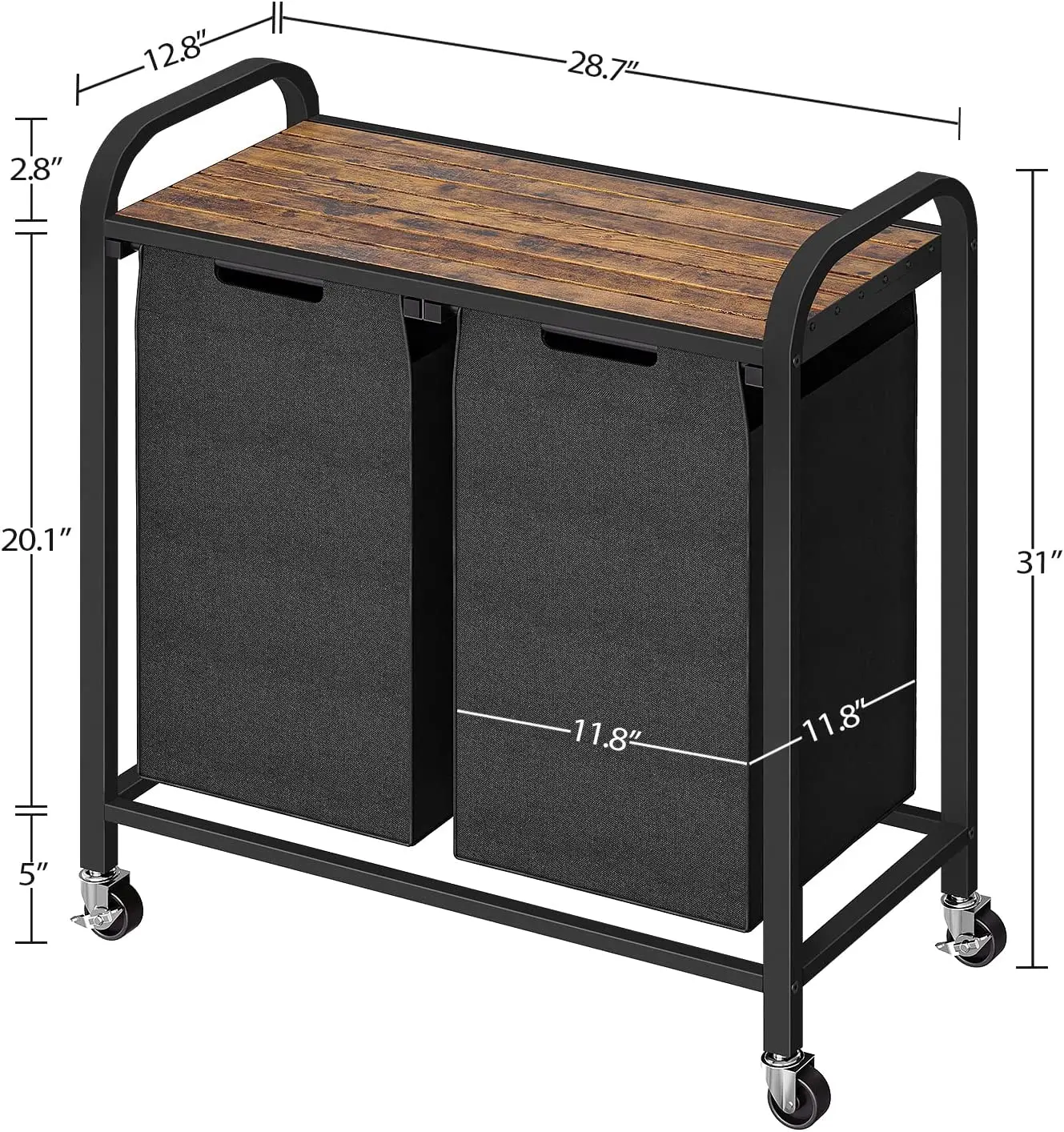 Removable Laundry Bags Storage Black Laundry Sorter Metal Laundry Basket with lid