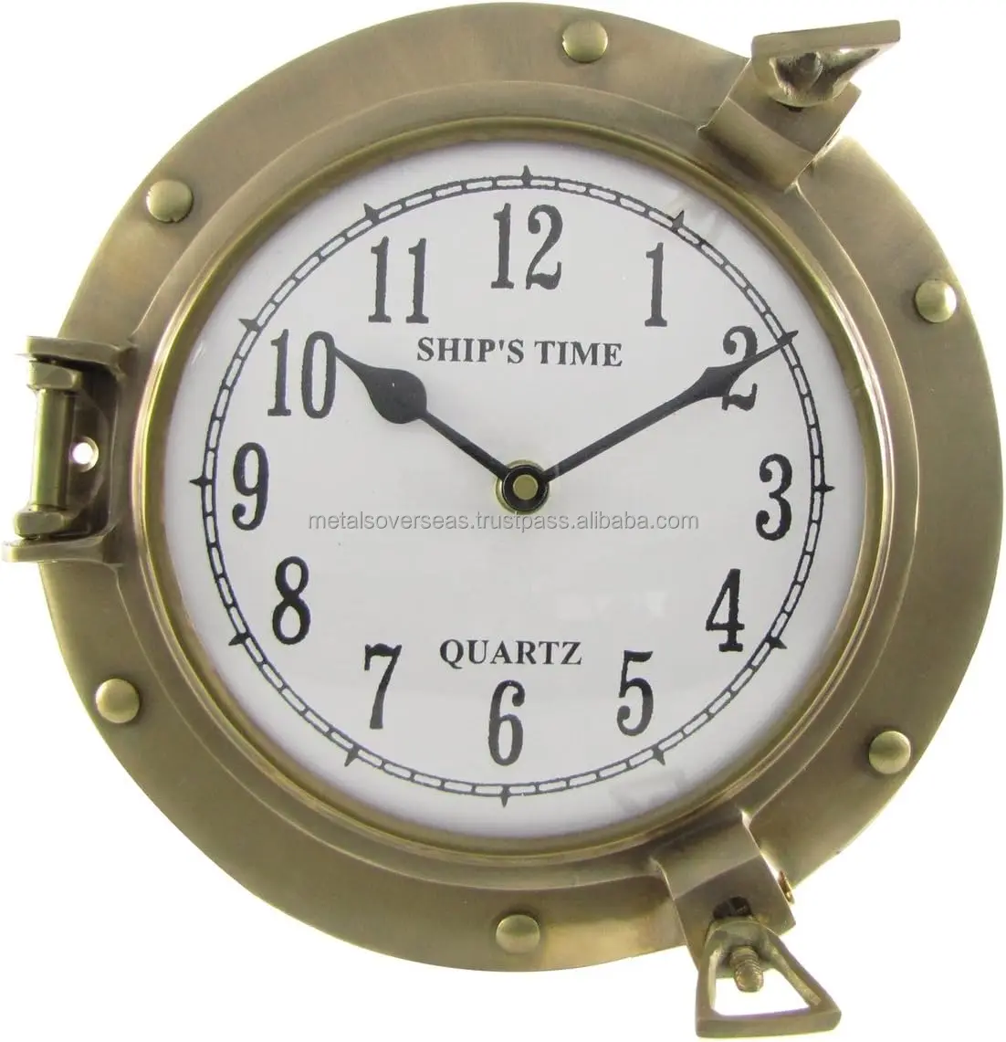 Treasure Gurus Ships Time Solid Brass Porthole Wall Clock Quartz Movement Nautical Coastal Home Decor Made by Metal Overseas