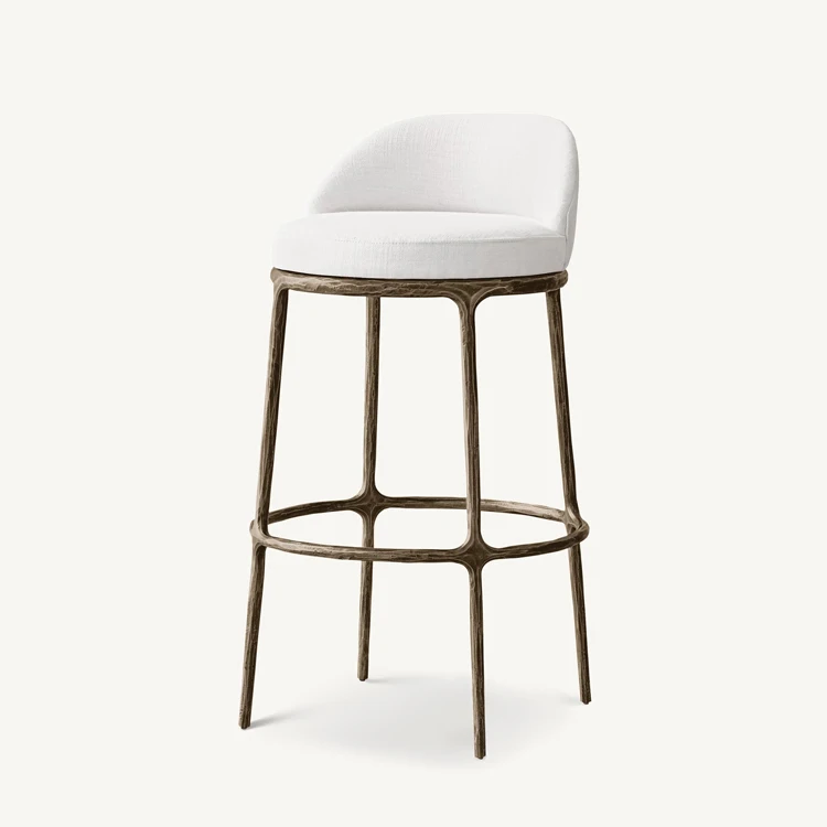 THADDEUS Customize Size  Frame Hand Hammered Finishes Bar Chair Fabric Bar and Counter Stool