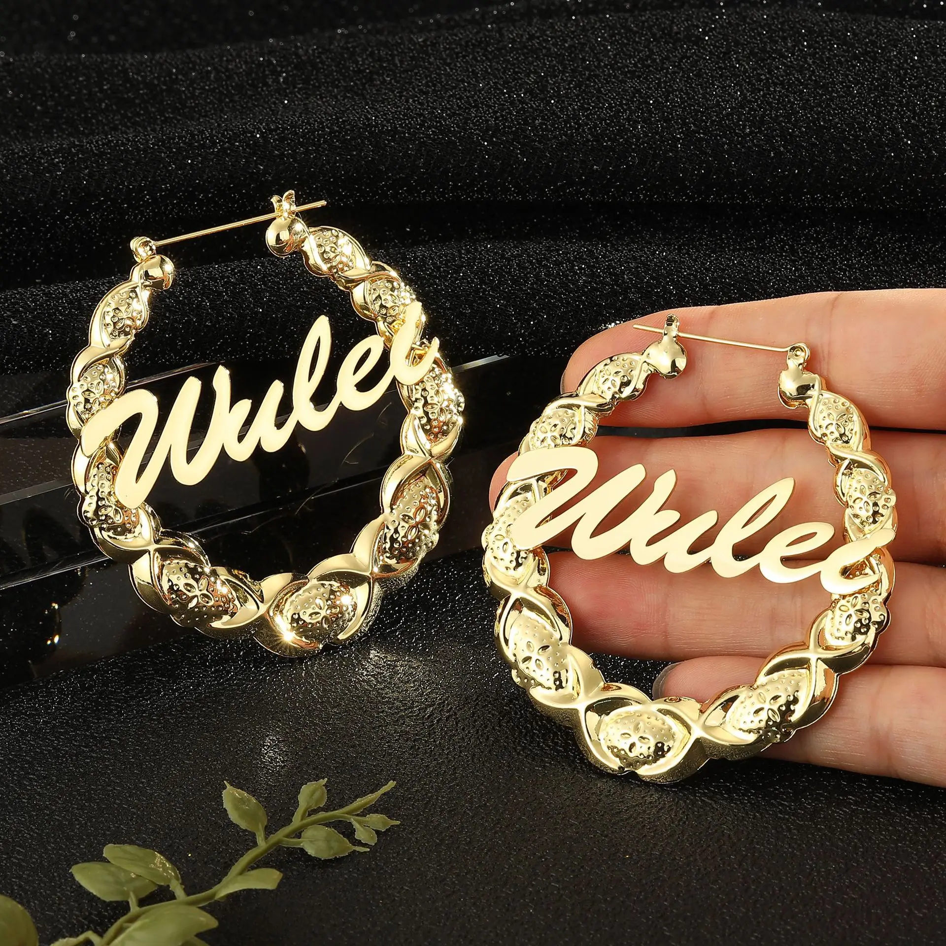 Personalized Words Earrings for Women Hip Hop Big Circle Initial Jewelry Custom Name xoxo circle Hoop Earrings