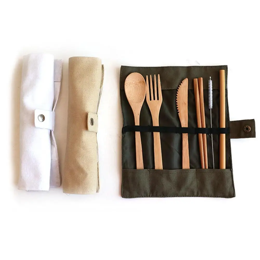 Custom utensils portable reusable travel picnic camping cutlery set eco friendly wooden bamboo eating utensils