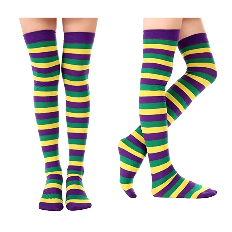 Haiwin Party Women Cosplay Over Knee Socks Mardi Gras Costume Thigh High Silk Stockings for Girls