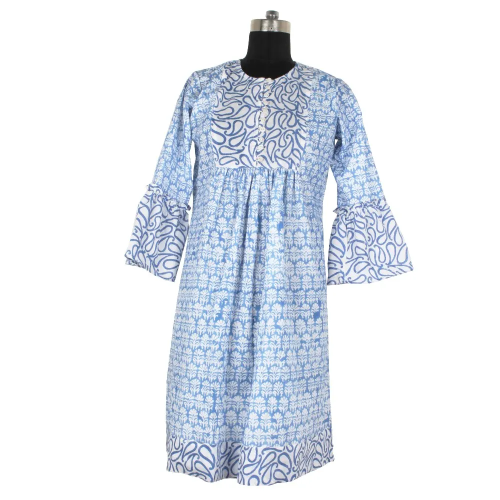 Jaipur Long Kurti Color Pure Cotton Block Printed Long Kurti Designer Dress Cotton Summer Beach Hand Block Print Indian Tunic