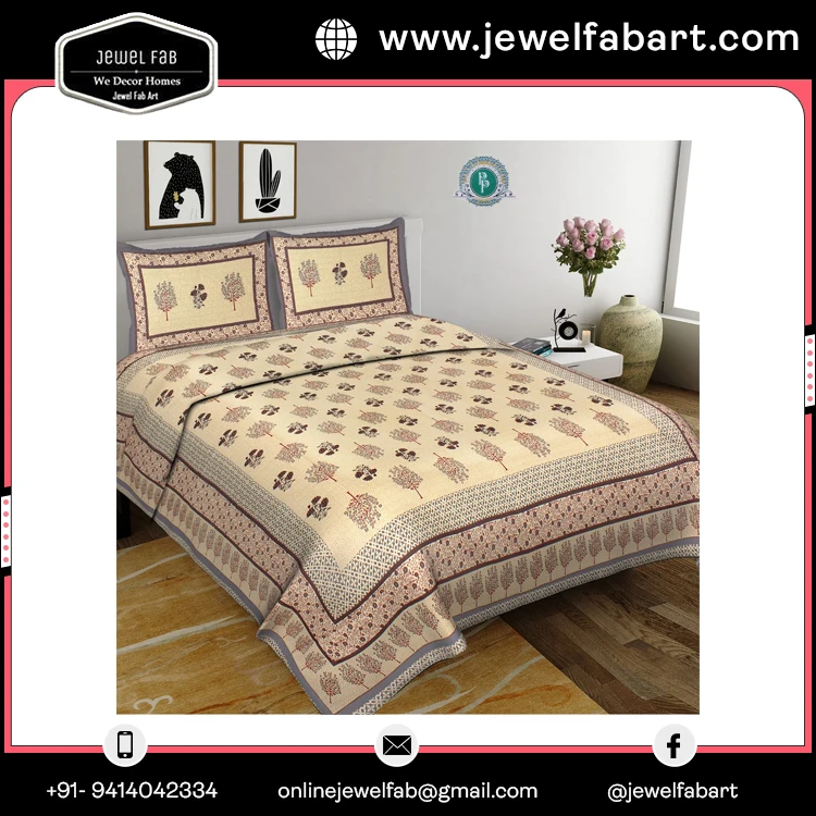 High Quality Printed bedsheet 100% Cotton Bedsheets Bedding Set Jaipuri Print Bed Sheet Cotton with two pillow covers