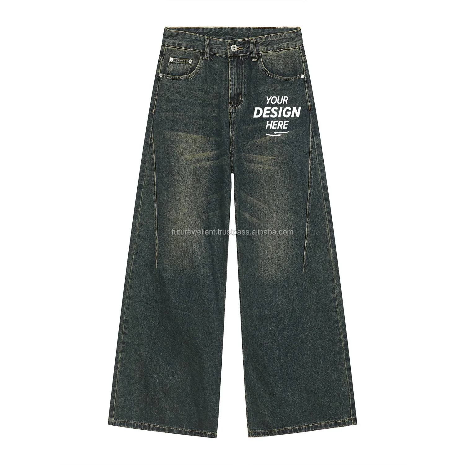 Trending Wholesale Men Fashion Vintage Wide-Leg Baggy Jeans  For Men High Street Wear Baggy Pants Men Top Quality Black Jeans