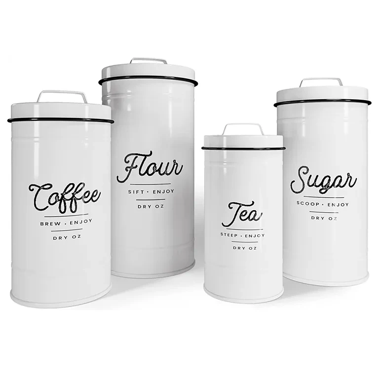 Metal Storage Box Jar 4 sets of Tin Canister Coffer Sugar Tea Biscuits Bread Bin Container Set