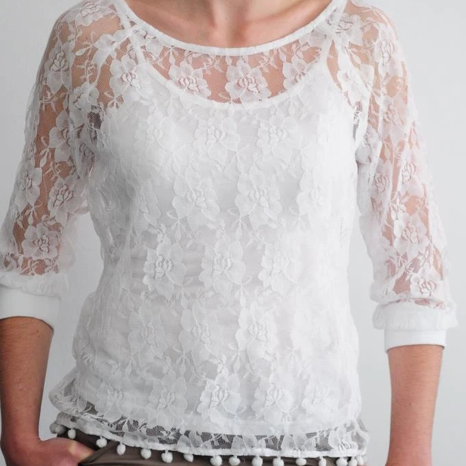 White casual Top Blouse mesh three fourth sleeve top for girls maharani net stylish top