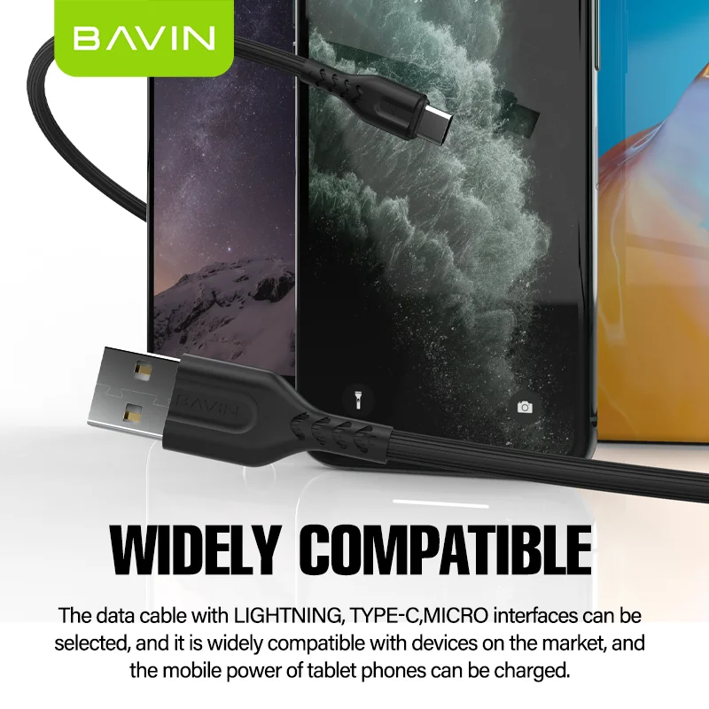 BAVIN CB160 promotional 1 Meter 2.4A  type c black mobile data cable wire pvc fast charging data cable