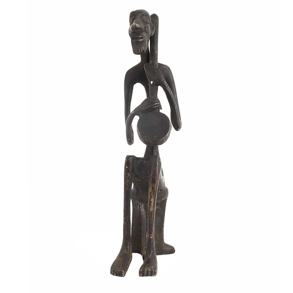 Handmade Indian Brass Antique African Tribe Musician Sculptures Figurine Statue Home Decor Gift Items Size: 20 x 4 cm SNS-1011