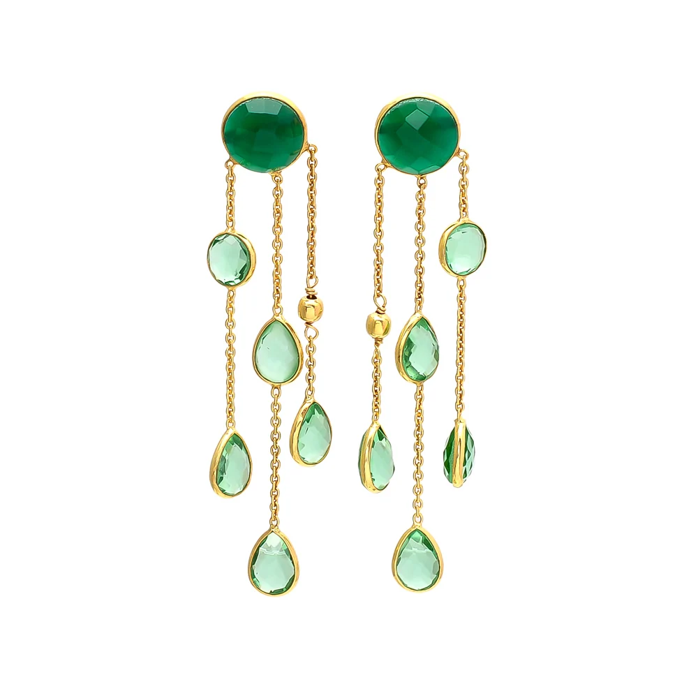 Beautiful Brass Earrings Green Amethyst & Green Onyx Brass Dangle Earrings