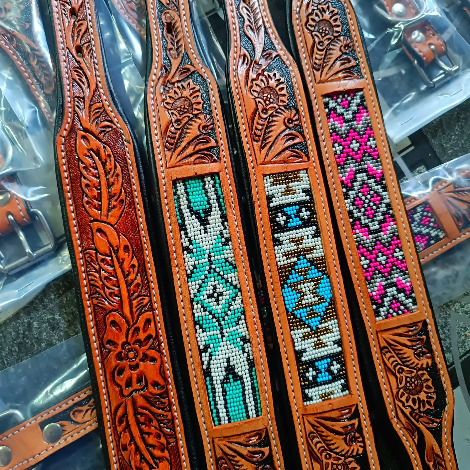Top Trendy Latest Design Premium Quality Fancy Leather Dog Collar With Hand Carving And Bead Work Supplier Wholesale Manufacture