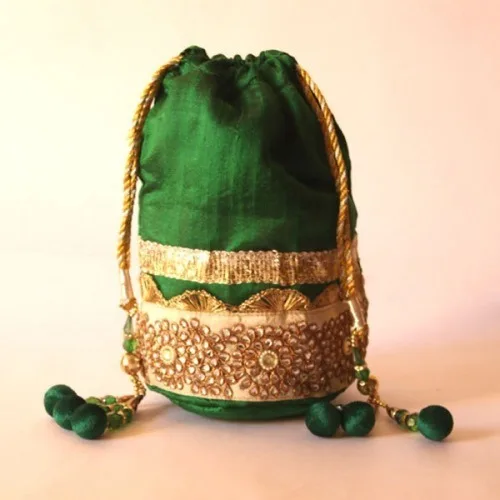 Trending Indian Handmade Potli Bag for Women Latest Design Embroidered Wedding Hand Bag Bow Decoration Ethnic Events Weddings