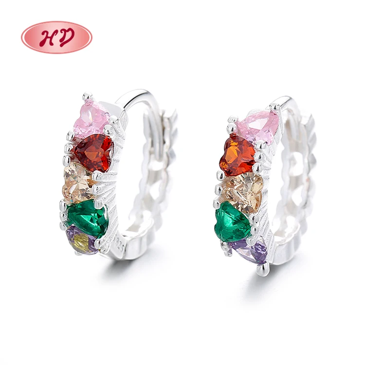Colorful Women Moissanite Cubic Zirconia Stud Earrings 925 Sterling Silver Hollow Hoop Huggies Earrings Silver Plating